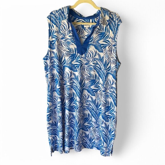 Foxcroft Sleeveless Angel Dress Blue White Tropical Beach Preppy Knee Length 3X - Picture 1 of 11